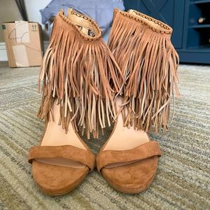 Fringe open toe heels